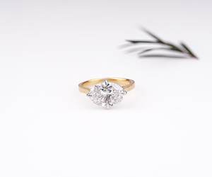 IGI Lab Grown Diamond <b>Ring</b> East-West Oval <b>Solitaire</b> Diamond <b>Ring</b> Matte Finish Engagement <b>Ring</b> Split <b>Ring</b> Matte Gold Wedding <b>Ring</b> - Product Image 1