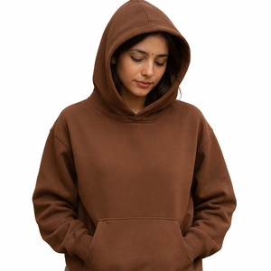 Grossiste OEM – Sweat à capuche doublé oversize en polycoton 300g pour femme, couleur unie, broderie personnalisée sur le devant, léger et respirant - Product Image 1
