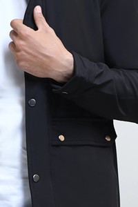 <b>Men's</b> Dark <b>Navy</b> blue Stand Collar Bomber Jacket Polyester <b>Fleece</b> Windproof Casual Autumn Wear Solid Color Zipper Closure - Product Image 3