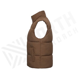 Gilet matelassé marron à col montant, fermeture éclair, rembourrage en polyester, vêtement d'hiver - Product Image 3
