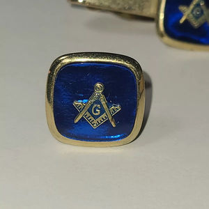 High Quality Customized <b>Vintage</b> Masonic Blue Enamel Gold Tone Cufflinks <b>Tie</b> Clips Master Mason Regalia Set Fashion Accessory - Product Image 2
