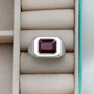 Wholesale 925 Sterling <b>Silver</b> Natural Ruby <b>Emerald</b> Cut <b>Ring</b> for Men Women Bezel set <b>Ring</b> Natural Red Gemstone Handmade Jewelry - Product Image 2