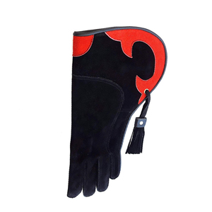 Gants en cuir noir style punk avec motif flamme rouge, longueur poignet, non doublés, thermiques, pour usage hivernal décontracté, gants de fauconnerie en cuir - Product Image 4
