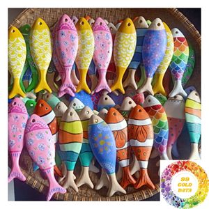 Colorful <b>Painted</b> <b>Wooden</b> Fish Decoration Mediterranean Style Coastal Ornament 9-19cm for Home Wall and Table Decor - Product Image 1