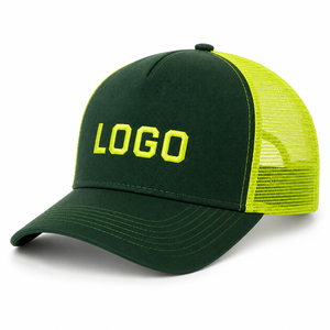 Custom Embroidered Logo Trucker <b>Hat</b> Green Neon Yellow Mesh Back 6-Panel Adjustable Unisex Casual <b>Cap</b> Spring Summer - Product Image 1