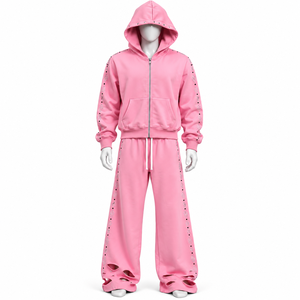 Conjunto de chándal transpirable de corte holgado con cremallera, estampado serigrafiado y parche bordado para hombre - Product Image 2