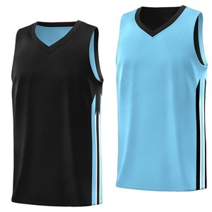 ชุดเสื้อบาสเก็ตบอลขายส่ง แบบเปล่าสำหรับสกรีนโลโก้ สีดำ-ขาว-น้ำเงิน แฟชั่นเสื้อบาสเก็ตบอลแบบแยกสี รับผลิตตามแบบ OEM - Product Image 1