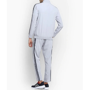 Ensemble de survêtement gris pour homme OEM avec col à capuche, taille élastique, rayures, 100 % coton, respirant, coupe-vent, léger, sportif, pour le jogging - Product Image 4