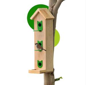 ที่ให้อาหารนกแบบแขวนระเบียงไม้ขนาดใหญ่ สำหรับสวนกลางแจ้ง เหมาะสำหรับนกกระจอกขนาดเล็ก - Product Image 4