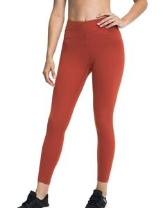 High Waist Full Length <b>Leggings</b> Women Solid Color Stretchy Breathable Knitted Sport Yoga Pants Rust Red - Product Image 1