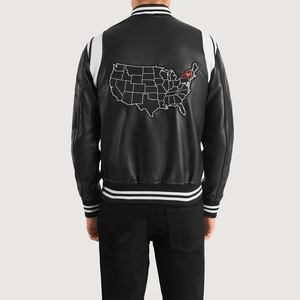 <b>Men's</b> PU <b>Leather</b> Varsity <b>Jacket</b> Preppy Style Embroidered J Logo Turn-down Collar Regular Fit Autumn Wear - Product Image 5