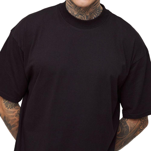 Men's Oversized Black Cotton Jersey T-Shirt Regular Sleeve O-Neck Casual <b>Blank</b> Design Regular Length Knitted Heavy <b>Weight</b> 270g - Product Image 5