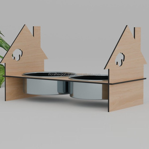 Cuenco doble para perros con forma de casa de lujo, producto para mascotas de MDF de corte menor, alimentador de agua portátil para cachorros y perros para suministro de agua y comida para mascotas - Product Image 2