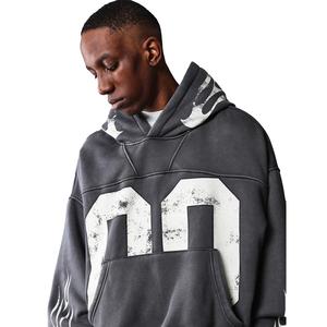 High Quality Oversized Acid Washed Hoodie Custom Logo Heavyweight Distressed Silk Screen Printing for <b>Winter</b> Season Solid - Product Image 3