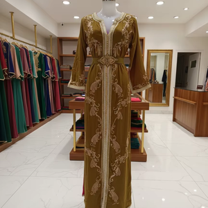 Morocco <b>Kaftan</b> 2026 Latest Reddish-Brown Islamic Modest Women's Handmade Beaded Sequined Breathable V Neck Floor Length <b>Long</b> - Product Image 2