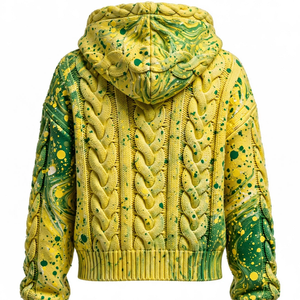 Pull à capuche personnalisé en tricot torsadé brodé 100% coton à manches longues avec ourlet côtelé, style streetwear décontracté, vente en gros - Product Image 2