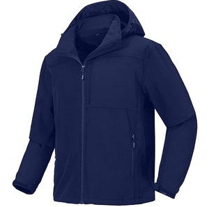 Veste softshell à capuche bleu marine pour homme, fermeture éclair, coupe-vent, pour les voyages en plein air, la chasse, les voyages, en polyester - Product Image 3