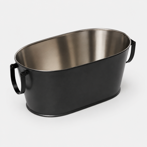 Moderna Bañera Ovalada de Acero Galvanizado Negro Mate con Asas Laterales, Vajilla Metálica Bicolor para Vino, Bodas y Fiestas - Product Image 2