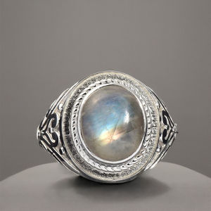 Anillo de plata de ley 925 chapado en plata con piedra lunar arcoíris para mujer, anillos de piedras preciosas de diseño hechos a mano, joyería al por mayor para mujer - Product Image 2