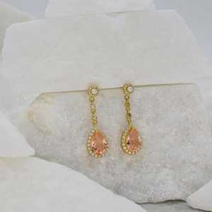 ต่างหูเงินแท้ 925 ชุบทอง 14K ประดับมอร์แกไนต์ทรงหยดน้ำ สีพีช งานแฮนด์เมด ของขวัญสุดหรูสำหรับผู้หญิง ใส่ไปงานปาร์ตี้ - Product Image 3