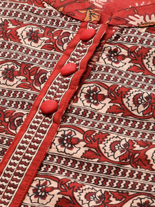 Kurta Anarkali en coton marron avec encolure en dentelle, col mandarin, manches trois-quarts, longueur genou, grande taille pour femme, vente en gros - Product Image 6