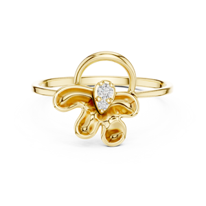 Anillo Minimalista en Forma de Flor de Oro Amarillo Sólido de 10k, 14k, 18k con Diamantes Cultivados en Laboratorio de Corte Redondo, Anillo de Boda Clásico, Regalo para Ella - Product Image 1