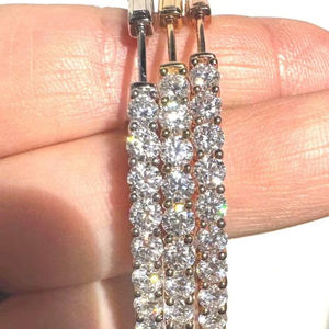 Boucles d'oreilles créoles en argent sterling 925 avec moissanite, taille brillant rond intérieur/extérieur, certifiées, plaquées or 14 carats, bijoux de luxe - Product Image 1