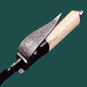 Hunting <b>Knife</b> With Camel <b>Bone</b> <b>Handle</b> And Leather Sheath Drop Point Blade Carbon Steel Industrial Grade - Product Image 3