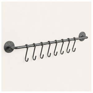 Fabulous Design Matte Black Pipe Pot Rack Rustic Iron Wall Mounted Kitchen Rail with S <b>Hooks</b> for Hanging Utensils Pans and Lids - Product Image 4