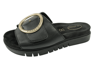 Sandalias de Plataforma de Cuero Genuino Negro, Punta Abierta, Suela Gruesa Acolchada, Zapatos Planos de Verano - Product Image 4