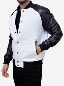 Chaqueta Varsity Personalizada de Alta Calidad al por Mayor para Hombre, Chaqueta de Béisbol con Bordado de Chenilla de Lana, Color Blanco y Negro - Product Image 6