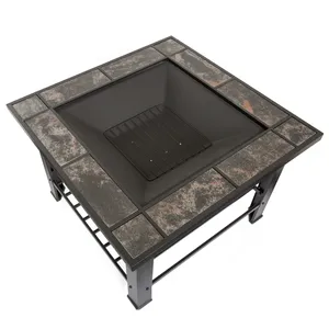 Modern Outdoor <b>Fire</b> <b>Pit</b> <b>Table</b> 30x30 Inch Metal Wood Burning with Spark Screen Powder Coated Finish Freestanding Design - Product Image 2