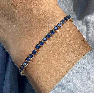 Pulsera con Dije de Zafiro Azul en Forma de Corazón, Cultivado en Laboratorio, Plata de Ley, Joyas Shama Gems, con Certificado de Terceros, Joyería de Lujo - Product Image 4
