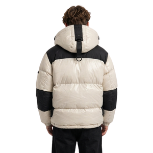 Blouson matelassé blanc pour homme à col montant, multi-zips, en nylon technique, isolé, avec poignets, style bulle - Product Image 2