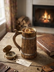 Jarra de madera personalizada, taza vikinga rústica grabada, regalo para él, jarra de cerveza medieval rústica ecológica con grabado personalizado - Product Image 3
