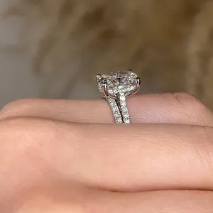 Moissanite <b>Cushion</b> Cut Engagement Ring Split Shank Double Band Silver Ring Luxury Bridal Jewelry - Product Image 2