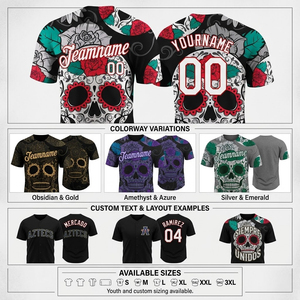 Camiseta con estampado de calavera de azúcar impresa en 3D |   Jersey de Béisbol Sublimado Personalizado, Ropa Deportiva Transpirable de Malla para Equipos - Product Image 3