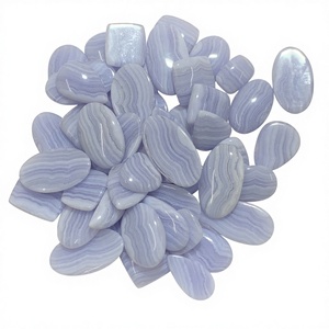 Rida Creations Agate bleue naturelle en forme de poire, cabochon du Rajasthan pour la fabrication de bijoux - Product Image 1