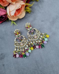 Pendientes Chandbali Tradicionales Étnicos con Cuentas de Perlas para Mujer, Joyería Artificial e Imitación para Fiestas, Fabricante - Product Image 6
