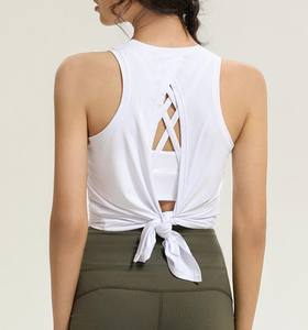 T-shirts de sport décontractés sans manches pour femmes, dos ouvert, séchage rapide, doux, haute élasticité, tricotés 100% coton - Product Image 3