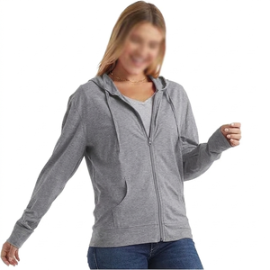 Sudadera con Capucha y Cierre para Mujer, Color Sólido, Tejido de Algodón 100% Fibra, Transpirable, para Otoño, Manga Larga, Largo Regular - Product Image 1