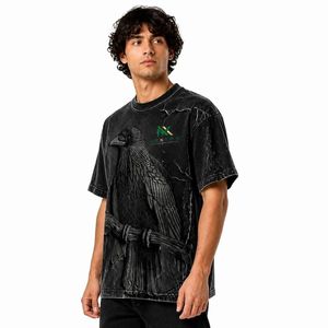 Camiseta Oversize Personalizada para Hombre con Estampado de Cuervo y Lavado Ácido, Estilo Casual de Verano, Hip Hop, Streetwear, Transpirable, 100% Algodón Tejido, Vintage - Product Image 2