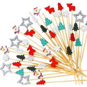 160 Stuzzicadenti a Tema Natalizio, Babbo Natale, Fiocchi di Neve, Albero di Natale, Stuzzicadenti in Bambù per Bevande, Frutta e Dessert - Product Image 1