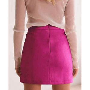 Minifalda ajustada de gamuza sintética con cordones y cintura alta clásica para mujer, color rosa intenso - Product Image 3