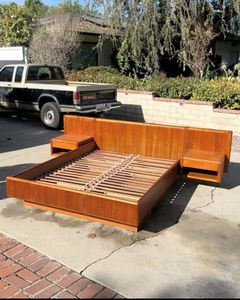 Modern Solid Wood <b>Platform</b> <b>Bed</b> <b>Frame</b> with Floating Nightstands Minimalist Bedroom Furniture - Product Image 1