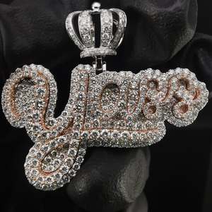Pendentif personnalisé en moissanite sertie de pierres, en argent sterling 925, avec breloque lettre couronne et attache bicolore, pour bijoux de fête - Product Image 4
