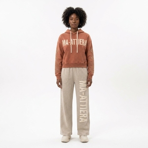 Conjunto de Sudadera con Capucha y Pantalones Jogger de Pierna Ancha para Mujer, Estilo Lavado Color Crema, de Algodón y Felpa, Ropa Deportiva Urbana, OEM al por Mayor - Product Image 1