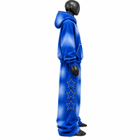 Ensemble de survêtement AMSEC INDUSTRY avec strass, capuche et fermeture éclair, longueur intégrale, 100 % coton, style streetwear oversize, sweat-shirt et pantalon de survêtement