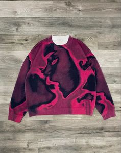 Pull en mohair duveteux de qualité supérieure, imprimé abstrait vintage, coupe ample, streetwear chaud d'hiver, unisexe, vente en gros - Product Image 4
