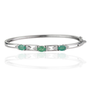 Custom Made 925 Sterling Silver Natural Emerald Gemstone & Diamond <b>Bangle</b> <b>Bracelet</b> For Women Party Wear Jewelry - Product Image 1